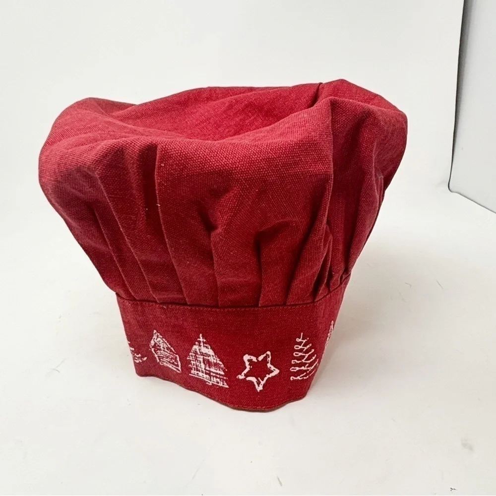 AMOUR INFINI Red Christmas Holiday Print Adjustable Chef’s Hat One Size